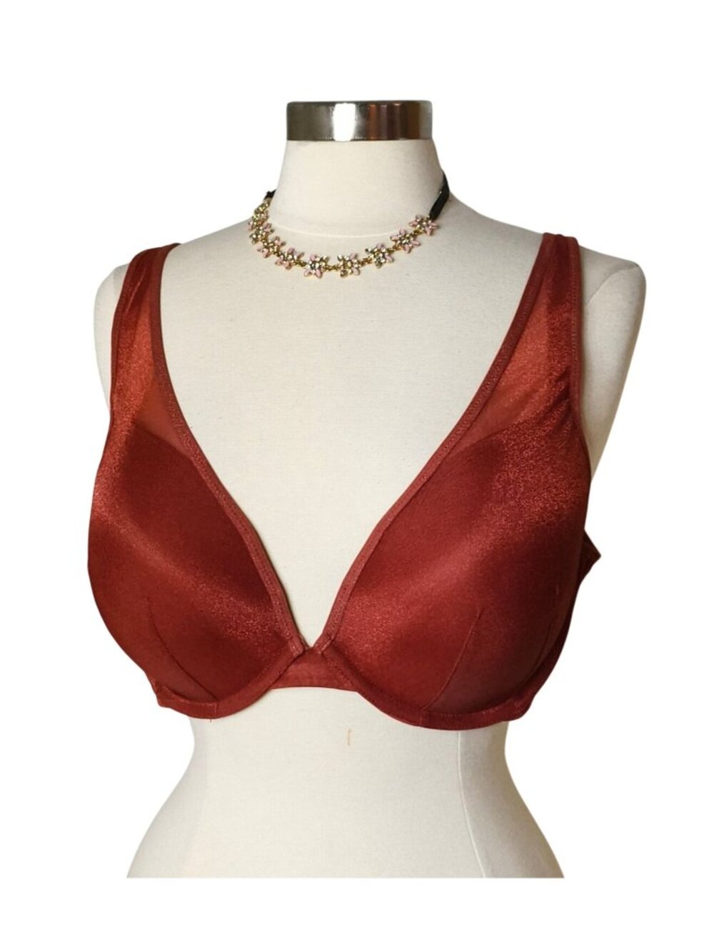 Cacique 40D Boost Plunge Bronze Satin Underwire U-back Comfy Adjustable New Chic